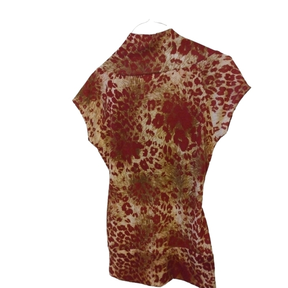 Vixen Crossbody Drape Burgundy/ Cream Animal Print Cap Slve Business Casual L - Picture 6 of 8